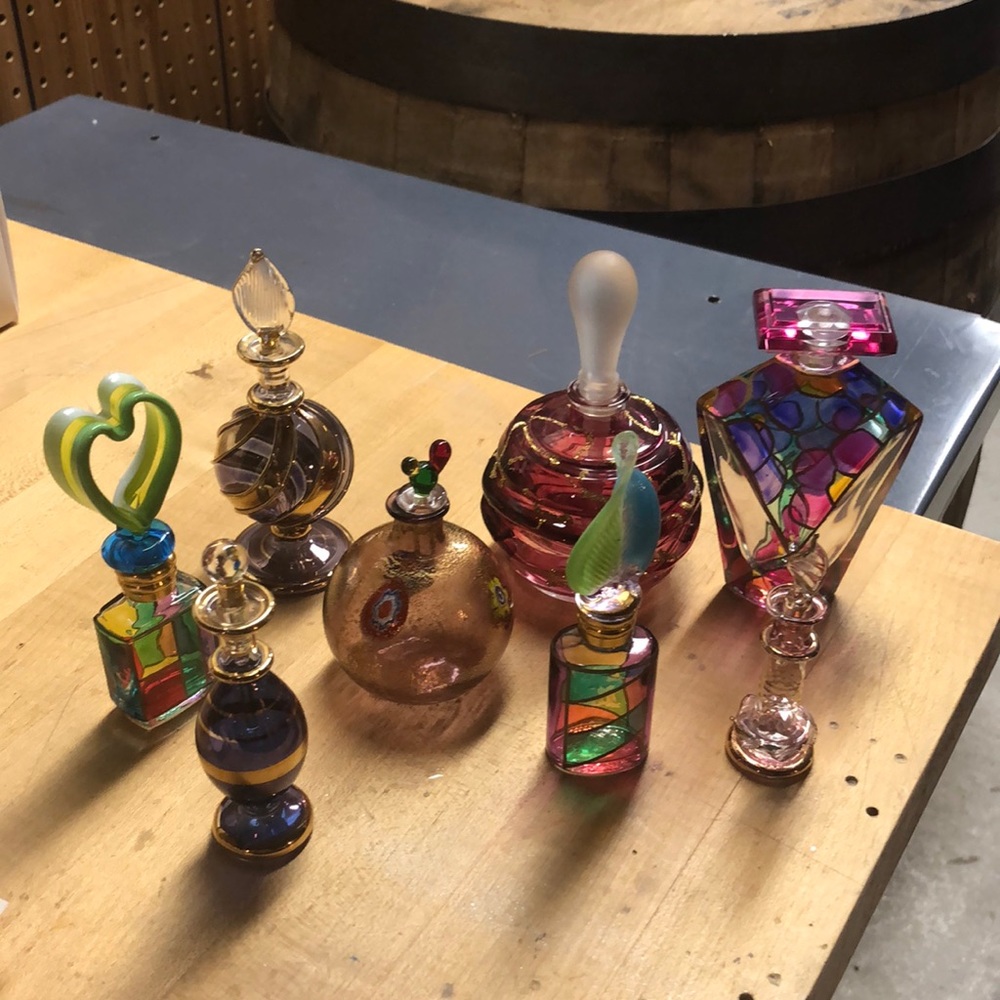 Fancy glass Perfume bottles 8 total